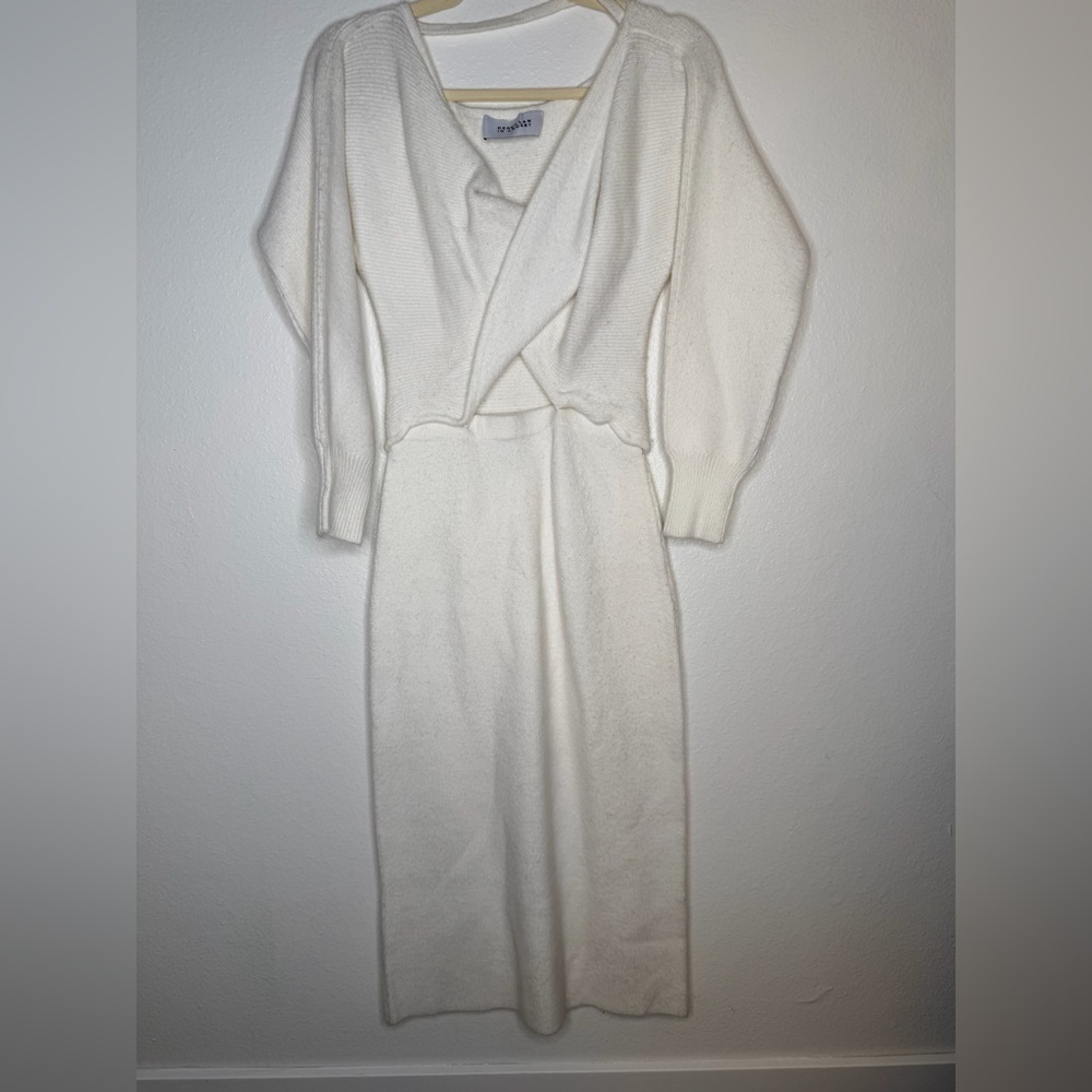 Derek Lam 10 Crosby Ivory Knit Sweater Dress Front Cut Out Size S/M